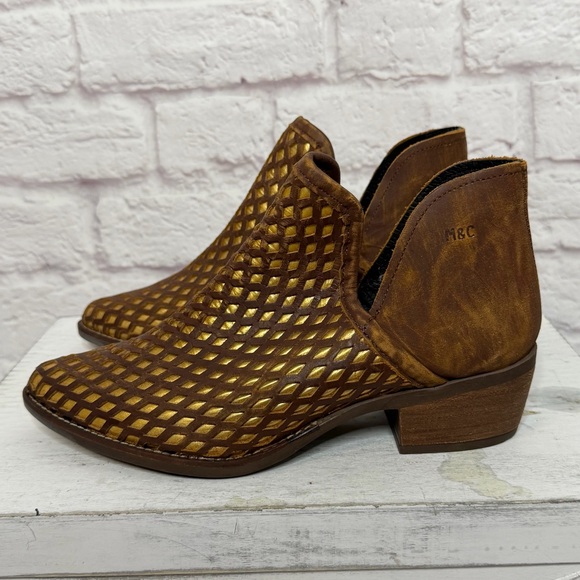 Musse & Cloud Brown Metallic Gold Leather Ankle Boots - Picture 12 of 12